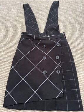 Maje Black Windowpane Button-Front Suspender Skirt